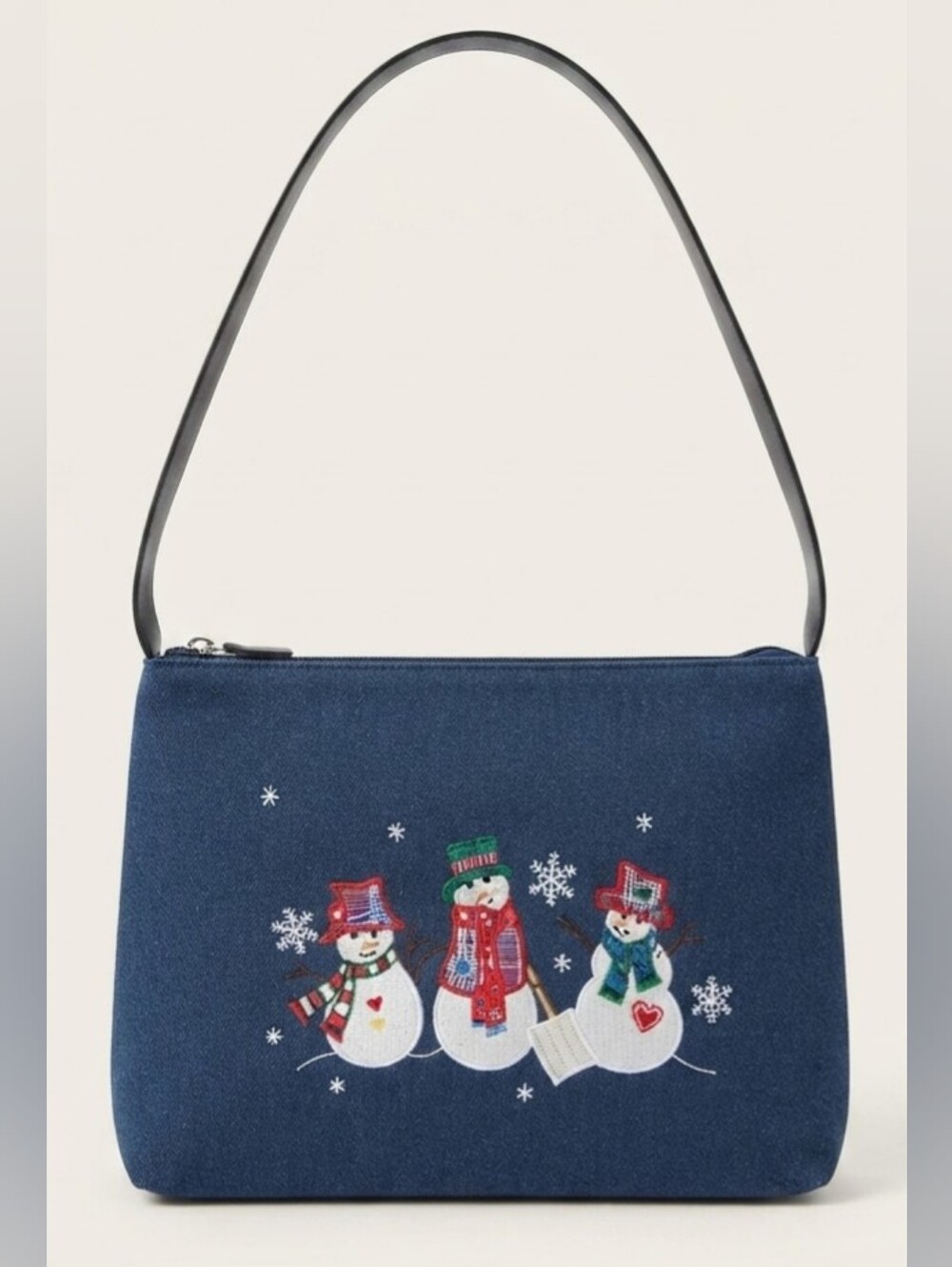 Kim Rogers Denim Christmas Snowman Embroidered Shoulder Bag